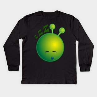 Sleepy Alien Monster ET Extraterrestrial Martian Green Man Emoji for Women, Men and Kids 15 Kids Long Sleeve T-Shirt